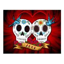 Love Skulls with Bluebirds Postcard