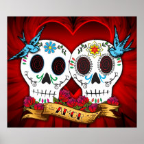 Love Skulls with Bluebirds Poster/Print