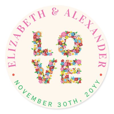 LOVE Spring Flowers Announcement / Save-the-Date Round Stickers by fat_fa_tin