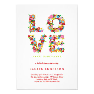 LOVE Spring Flowers Colorful Bridal Shower Party Personalized Invites
