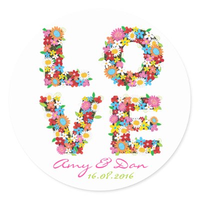 LOVE Spring Flowers Wedding Stickers
