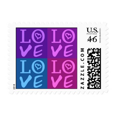 Love Squared Wedding Stamp Pink Purple Turquoise by JaclinArt