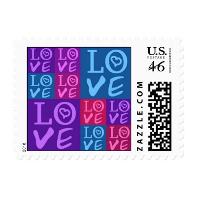 Love Squared Wedding Stamp Purple Pink Turquoise by JaclinArt light pink and