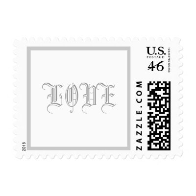 LOVE Stamp Old English Text in Grey on White by monogramgallery