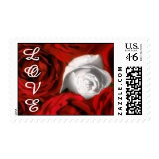Love Stamp Red White Roses