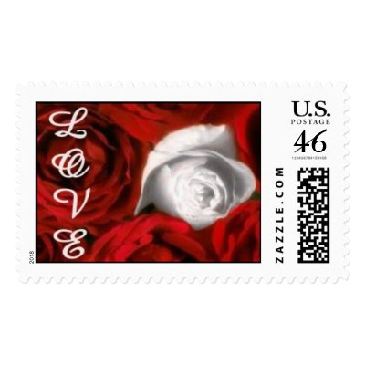 Love Stamp Red White Roses
