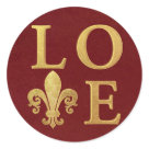 round_sticker - Love with fleur-de-lis in gold on deep red textured background.






 

 


