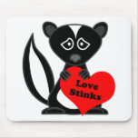 Love Stinks Cute Cartoon Skunk Holding Heart Mouse Pad