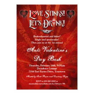 Love Stinks Lets Drink Anti Valentines Day Party Custom Invitations