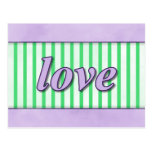"Love" Striped Background Purple Green Postcard