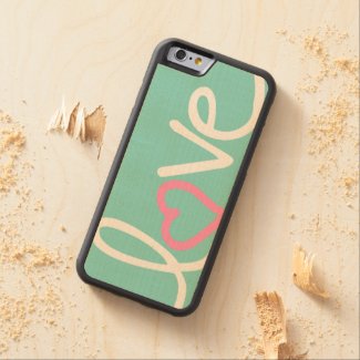 love teal blue with pink heart carved® maple iPhone 6 bumper