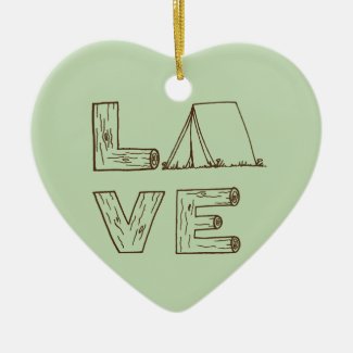 Love Tent Camping Double-Sided Heart Ceramic Christmas Ornament