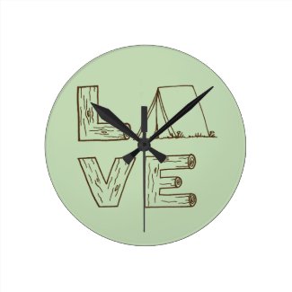 Love Tent Camping Round Wall Clocks
