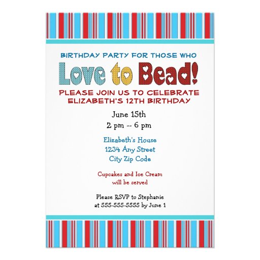 Love To Bead Birthday Party Invitation