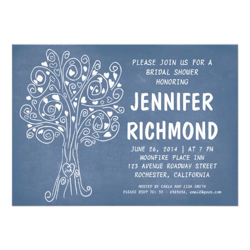 love tree blue bridal shower invitations
