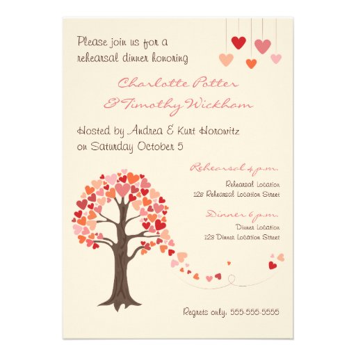 Love Tree Hearts Rehearsal Dinner Invitation