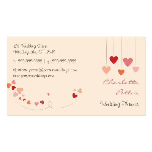 Love Tree Hearts Wedding Business Cards (back side)