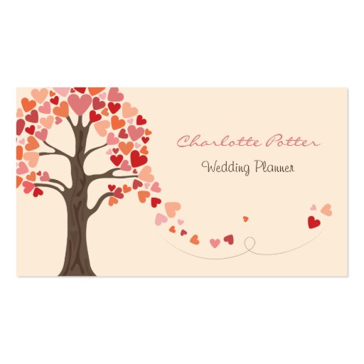 Love Tree Hearts Wedding Business Cards (front side)