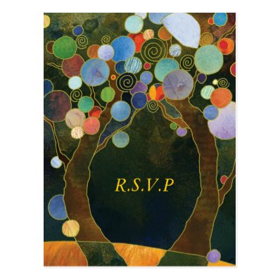 Love Trees Blue Elegant Wedding RSVP Postcard