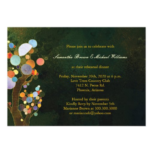 Love Trees in Blue Wedding Rehearsal Dinner Invite
