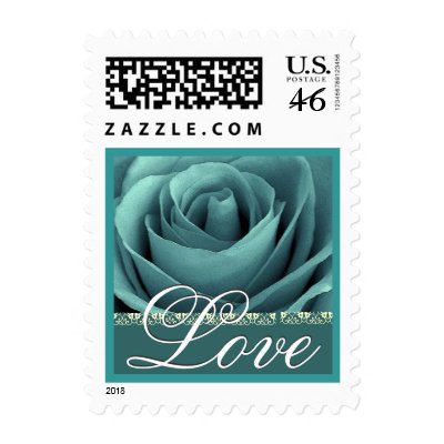 Love Turquoise and Teal Wedding Rose Stamp