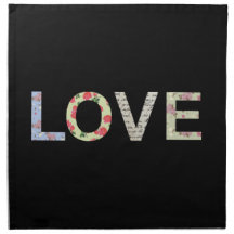 Love typography - Black Cloth Napkin