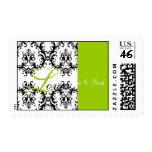 Love Wedding Bride Groom Damask Postage Green postage