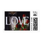 tuxedo and red roses love wedding postage stamps