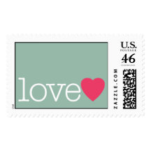 Love with a bright pink heart postage stamp