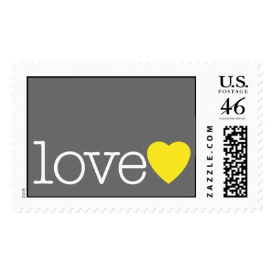 Love with a yellow heart and grey stamps