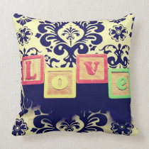 Love Wooden Blocks Damask Pillow