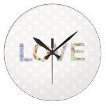 Love word art polka dot romantic wall clock