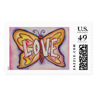 Love Word Pink Butterfly Art Custom Postage Stamps