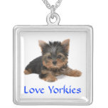 Love Yorkies Puppy Silver Pendant Necklace