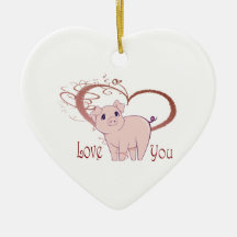 Love You, Cute Piggy Art Christmas Tree Ornaments