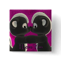 love you, kissing skunks cute, Valentine's Day buttons