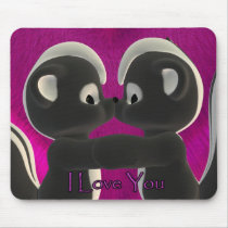 love you, kissing skunks cute, Valentine's Day mousepads