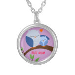 Love You Mom and Baby Owl in Blue necklaces