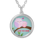 Love You Mom and Baby Owl in Pink necklaces