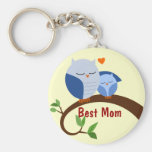 Love You Mom and Baby Owls Blue keychains