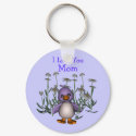 Love You Mom Whimsical Bird Flowers Keychain keychain