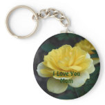 Love You Mom Yellow Rose Flower Keychain