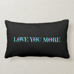 Love You More, Aqua Pink Hearts on Black Throw Pillows