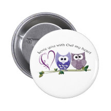 Love you with Owl my heart, cute Owls art Pinback Button