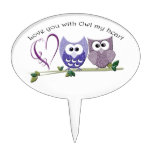 Love you with Owl my heart, cute Owls art Cake Topper