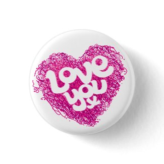 Love you x pink heart badge button