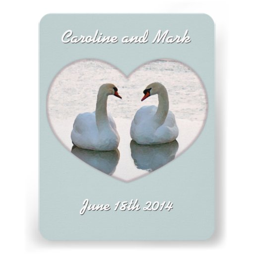 Lovebird Swans in Heart Gazing Wedding Invitation