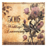 Lovebird with Roses 50th Wedding Anniversary Custom Announcement