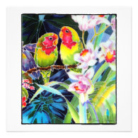 Lovebirds and Orchids Tropical Card Invitation