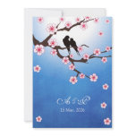 Lovebirds and Sakura - Blue Background Personalized Invitations